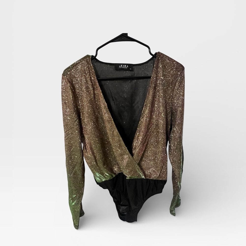 NWOT Akira Women’s Plus Size XXL Bodysuit Metallic Shimmer Green Brown‎ Red